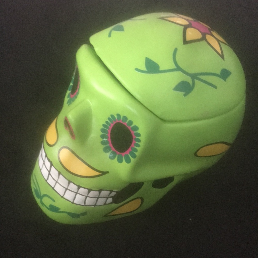 Mexican Hand Painted  Green Day of the Dead 3D SUGAR Skull /Trinket Box - Picture 8 of 10